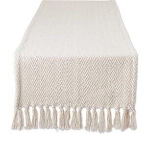 Woven Cotton Table Runner 15x72 Chevron Off White Fringe Dining Kitchen Decor